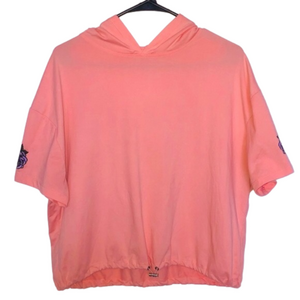 CHARLOTTE RUSSE Salmon Pink Hooded T-Shirt w. Purple Flower Detail